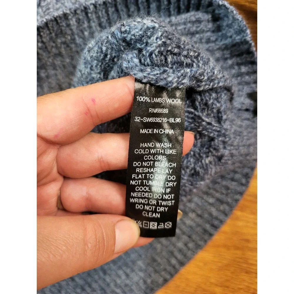 Todd Snyder Cable Knit 100% Lambs Wool Sweater Mens Large Blue Long Sleeve Crew